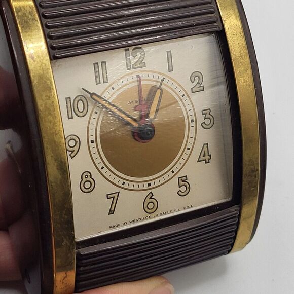 Vtg Westclox Keywound Travel Alarm Clock Roll Top Art Deco For Parts - Picture 4 of 8